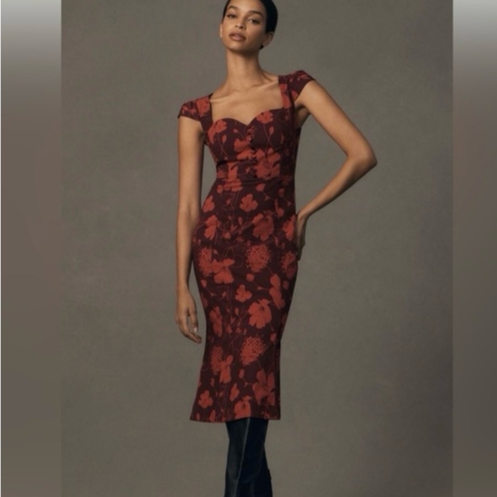 Elegant Floral Burgundy Dress